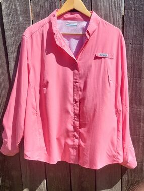Columbia Coral-Pink Long Sleeve Performance Fishing Gear Womens Shirt Omni-Shade